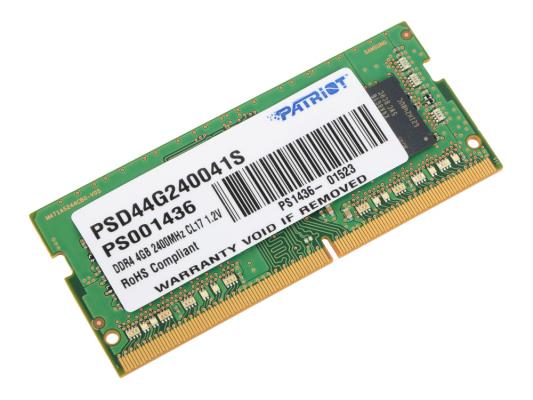 Оперативная память — 4Gb (1x4Gb) PC4-19200 2400MHz DDR4 SO-DIMM CL17 Patriot PSD44G240041S