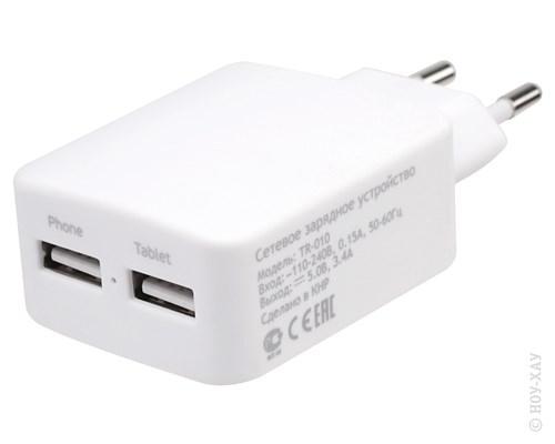 Сетевое зарядное устройство Deppa на 2 USB 2А+1.4А кабель micro USB белый