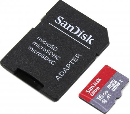 Карта памяти Micro SDHC 16Gb Class 10 Sandisk SDSQUAR-016G-GN6IA + адаптер SD