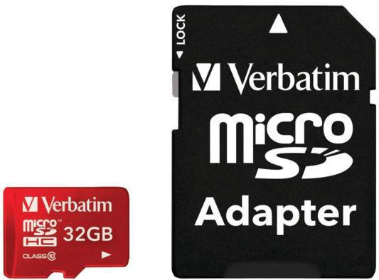 Карта памяти Micro SDHC 32GB Class 10 Verbatim 44044 + адаптер красный
