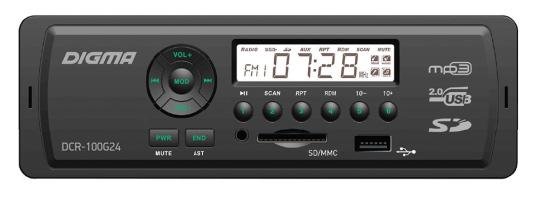 Автомагнитола Digma DCR-100G24 USB MP3 FM 1DIN 4x45Вт черный