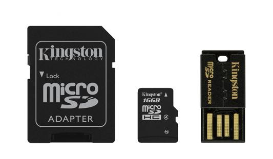 Карта памяти Micro SDHC 16GB Class 4 Kingston MBLY4G2/16GB + адаптер SD