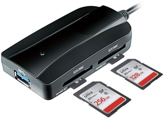 Картридер внешний Ginzzu GR-317UB USB 3.0-SDXC/SD/SDHC/MMC/MS/microSD/M2 + 3xUSB 3.0 HUB черный