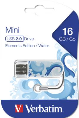 Флешка 16Gb Verbatim Mini Elements edition Water USB 2.0 голубой белый синий рисунок