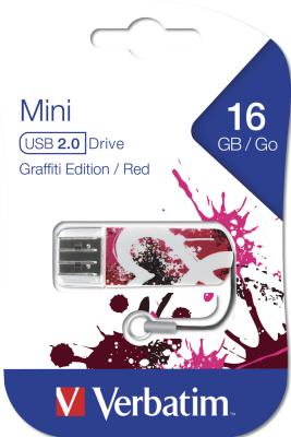 Флешка USB 16Gb Verbatim Mini Graffiti Edition 49414 USB2.0 красный/рисунок