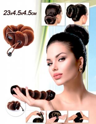Валик для волос для создания прически «ПУЧОК» коричневый цвет, 23х4,5х4,5см KZ 0358