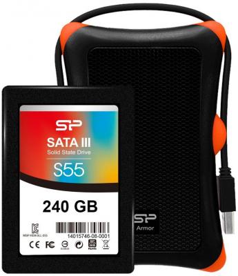 Твердотельный накопитель SSD 2.5" 240 Gb Silicon Power Slim S55 Upgrade Kit Read 540Mb/s Write 450Mb/s TLC