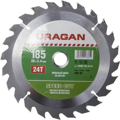 Круг пильный твердосплавный URAGAN 36800-185-20-24  быстрый рез по дереву 185x20мм 24т