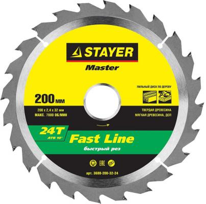 Круг пильный твердосплавный STAYER MASTER 3680-200-32-24  fast-line по дереву 200х32мм 24T