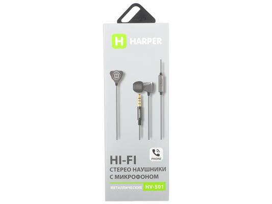Гарнитура HARPER HV-501 grey (металлический корпус) Проводные / Внутриканальные с микрофоном / Серый / 20 Гц - 20 кГц / 96 дБ / Двухстороннее / Mini-j