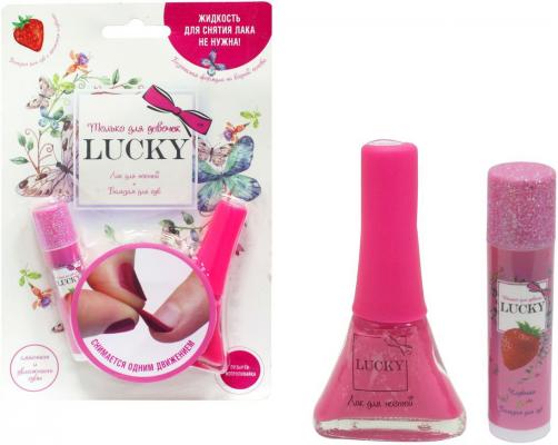 Набор Lucky Клубничный бальзам для губ + Ярко-Розовый лак (#068)