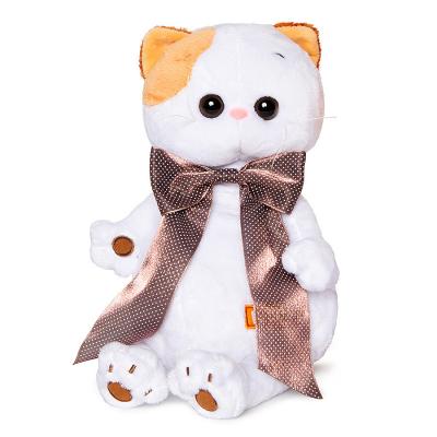 Мягкая игрушка кошка BudiBasa Кошечка Ли-Ли с атласным коричневым бантом искусственный мех текстиль наполнитель пластмасса 24 см