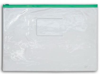Папка на молнии прозрачная, зеленая молния, ф.A4, 160мкм, с карманом