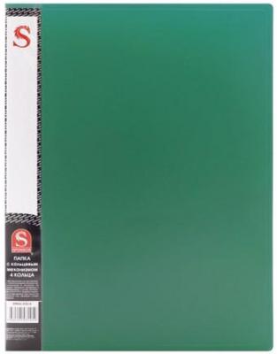Папка на 4 кольцах, ф.А4,0,7 мм, карман, форзац, зеленая