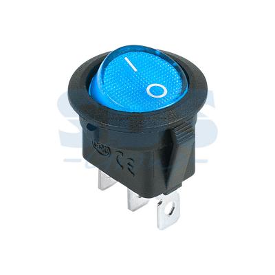 Выключатель клавишный круглый 12V 20А (3с) ON-OFF синий  с подсветкой  REXANT