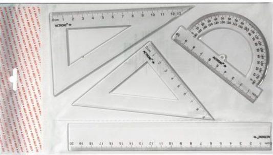 Набор для черчения-линейка 20см, 2 треугольника-30/13,45/9, транспортир-10см, прозрачн., е/п