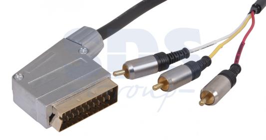 Шнур SCART Plug - 3RCA Plug  с переключателем  1.5М  (GOLD)  металл  REXANT