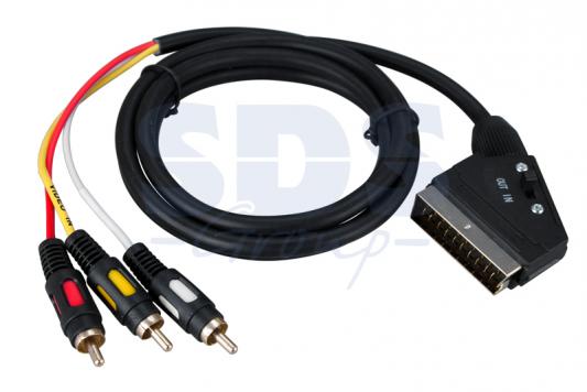 Шнур SCART Plug - 3RCA Plug  с переключателем 1.5М  (GOLD)  (круглый кабель)  REXANT