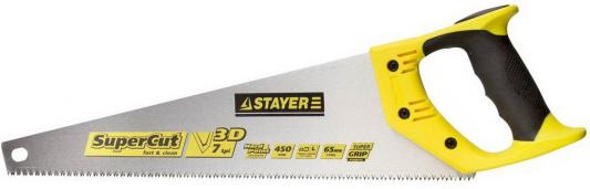 Ножовка STAYER "SUPER CUT" по дереву, 2-комп. пластиковая ручка, 3D-заточка, закаленный зуб, 7 TPI (3,5мм), 450мм [1512-45]