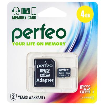 Micro SecureDigital 4Gb Perfeo PF4GMCSH10AES {MicroSDHC Class 10, SD adapter}
