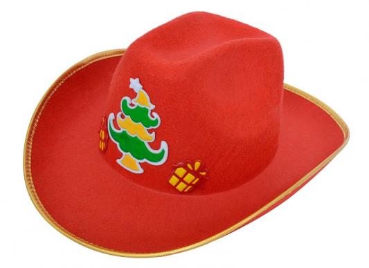Карнавальная шляпа КОВБОЙ, 39*33 см, красная, 1 шт в пакете