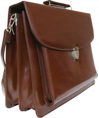 Портфель на замке, с ремешком, 2 отд., накл.карман на молнии, 420х300мм, кожзам, коричневый