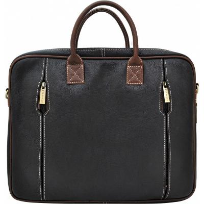 Портфель-сумка, кожа, комбинированный, черный с тёмно-коричневой отделкой, разм. 38х11х30 см
