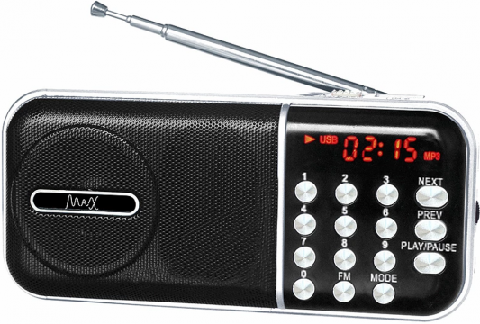 Радиоприемник MAX MR-321 Silver/Black micro SD / USB, AM/FM приёмник, LCD экран, воспроизведение до 6 часов, 5 Вт, встроенный сабвуфер