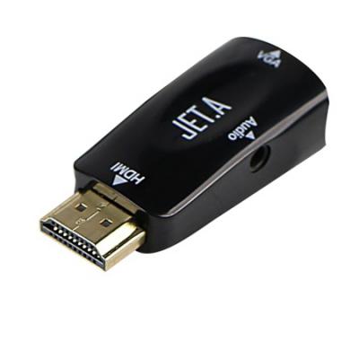 Адаптер HDMI-VGA Jet.A JA-HV01 чёрный (в комплекте аудиокабель mini Jack-mini Jack 0.5 м, коннектор HDMI с покрытием 24-каратным золотом)
