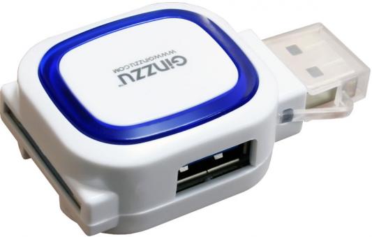 Картридер универсальный Ginzzu GR-514UW USB 2.0, SD/SDXC/SDHC/MMC microSD/SDXC/SDHS + концентратор: порт USB 3.0 +  порт USB 2.0, белый, блистер GR514UB