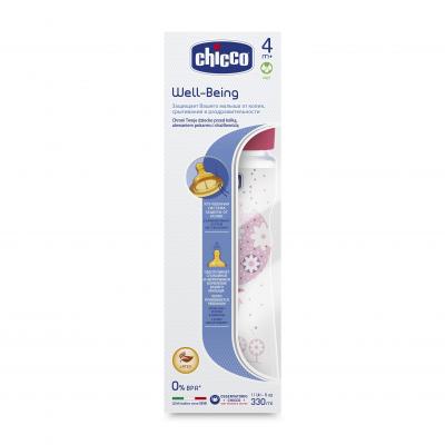 Бутылочка Chicco Well-Being Girl 4 мес.+, лат. соска, РР, 330 мл, 310205121
