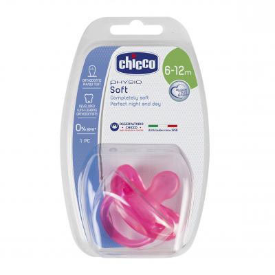 Пустышка Chicco Physio Soft 1 шт., 6-12 мес., силикон, розовый 310410153