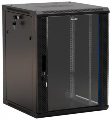 Шкаф настенный Hyperline TWB-0645-GP-RAL9004 19-дюймовый (19"), 6U, 367x600х450мм, стеклянная дверь с перфорацией по бокам, ручка с замком, цвет черный (RAL 9004) (разобранный)