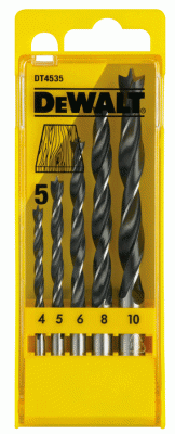 Набор спиральных сверл DeWALT DT4535-QZ  по дереву (5шт.): 4,5,6,8,10мм в пластиковой кассете