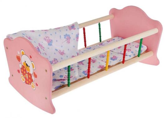Кроватка для кукол "Карапуз" "Мой мишка" деревянная 52см, с пласт. элементами в кор. в кор.10шт