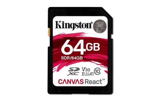 Флеш карта microSDXC 64Gb Class10 Kingston SDCR/64GB Canvas React + adapter