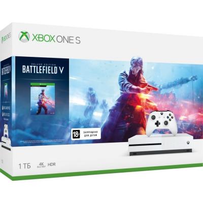 Игровая консоль Microsoft Xbox One S 234-00689 белый в комплекте: игра: Battlefield V