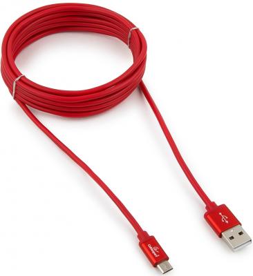 Кабель USB 2.0 microUSB 3м Gembird Silver круглый красный CC-S-mUSB01R-3M
