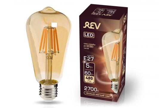 Лампа светодиодная REV RITTER 32435 5  filament vintage st64 e27 5w 2700k deco premium теплый свет