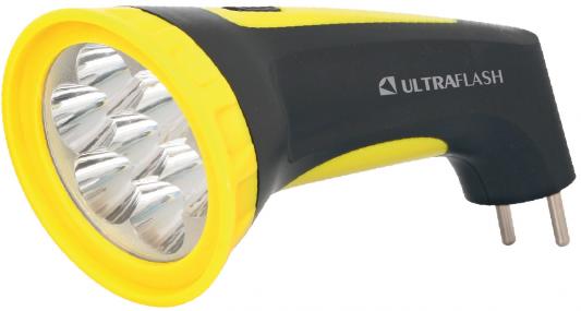 Ultraflash LED3807M  (фонарь аккум 220В, черный/желтый, 7 LED, 2 режима, SLA, пластик, коробка)
