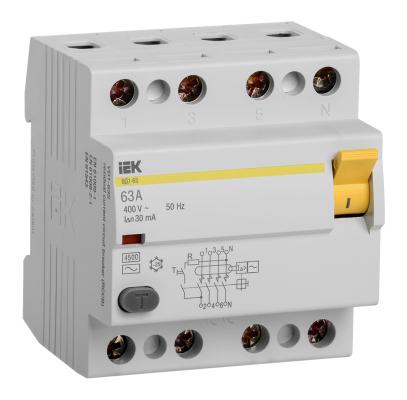 Выключатель дифференциального тока ИЭК 4п 63А/30мА  УЗО MDV10-4-063-030