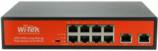 Коммутатор Wi-Tek WI-PS210G неуправляемый 8x10/100Mbps PoE+ 802.3at/af 150Вт 2x10/100/1000Mbps VLAN QoS