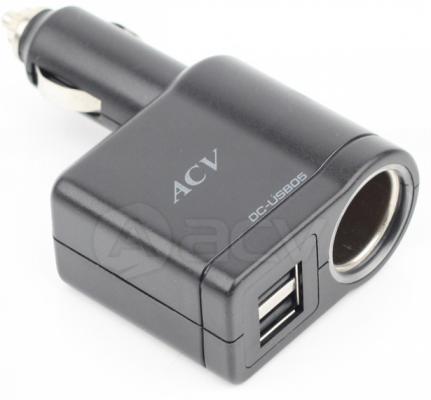 Разветвитель роз.прикуривателя ACV DC-USB 05 1xSoc 2xUSB черный (23028)