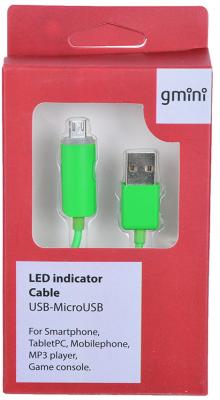 Кабель Gmini GM-LDC-200G, USB-Lightning с индикатором заряда, зелёный