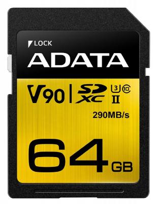 Флеш карта SD 64GB A-DATA Premier ONE SDXC Class 10 UHS-II U3 V90 290MB/s ASDX64GUII3CL10-C