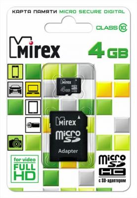 Флеш карта microSD 8GB Mirex microSDHC Class 10 (SD адаптер)