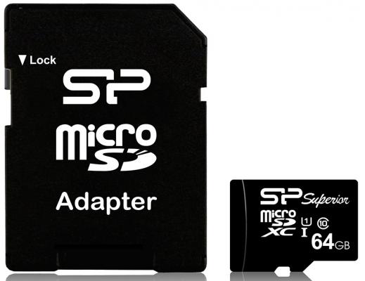 Фото - Флеш карта microSD 64GB Silicon Power Superior microSDXC Class 10 UHS-I U1 (SD адаптер) флеш карта microsd 64gb silicon power superior pro a2 microsdxc class 10 uhs ii u3 v90 290 160 mb s sd адаптер