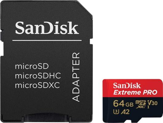 Флеш карта microSD 64GB SanDisk microSDXC Class 10 UHS-I A2 C10 V30 U3 Extreme Pro (SD адаптер) 170MB/s SDSQXCY-064G-GN6MA