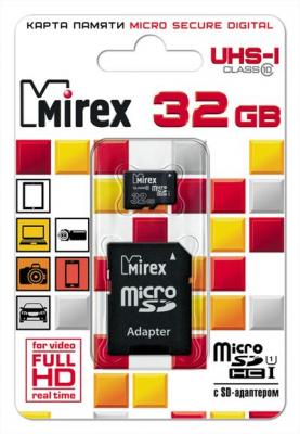 Флеш карта microSD 32GB Mirex microSDHC Class 10 UHS-I (SD адаптер) 13613-ADSUHS32