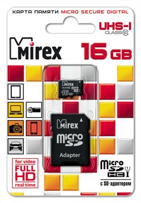 Флеш карта microSD 16GB Mirex microSDHC Class 10 UHS-I (SD адаптер)